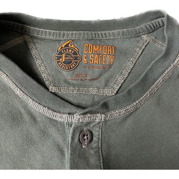 Justin Cat 2 Flame Resistant L/S Long Sleeve Green Large Shirt - Picture 5 of 9